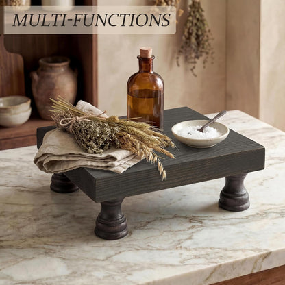 EOSAHR Farmhouse Riser for Room Decor : Decorative Pedestal Stand For Display Your Home Decorations and Uniquely Soap Stand - Rustic Bathroom Counter Tray and Kitchen Decor (Natural Wood)