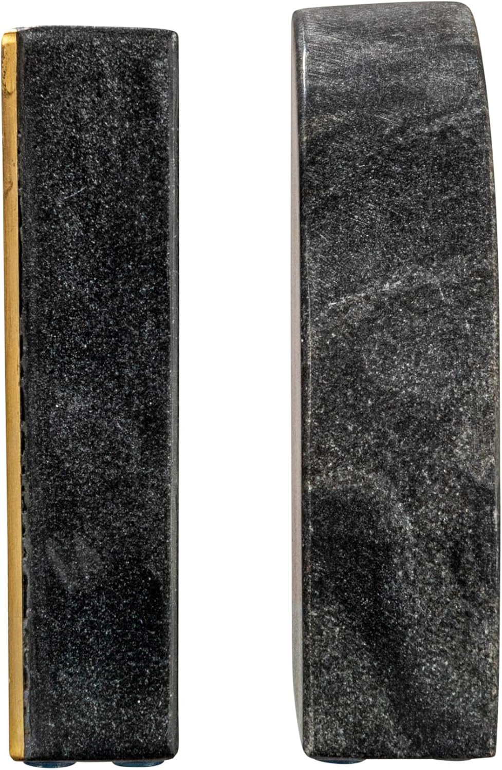 Boho Arched Semicircle Marble Bookends with Brass Detail, Set of 2, Black