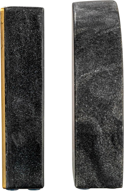 Boho Arched Semicircle Marble Bookends with Brass Detail, Set of 2, Black