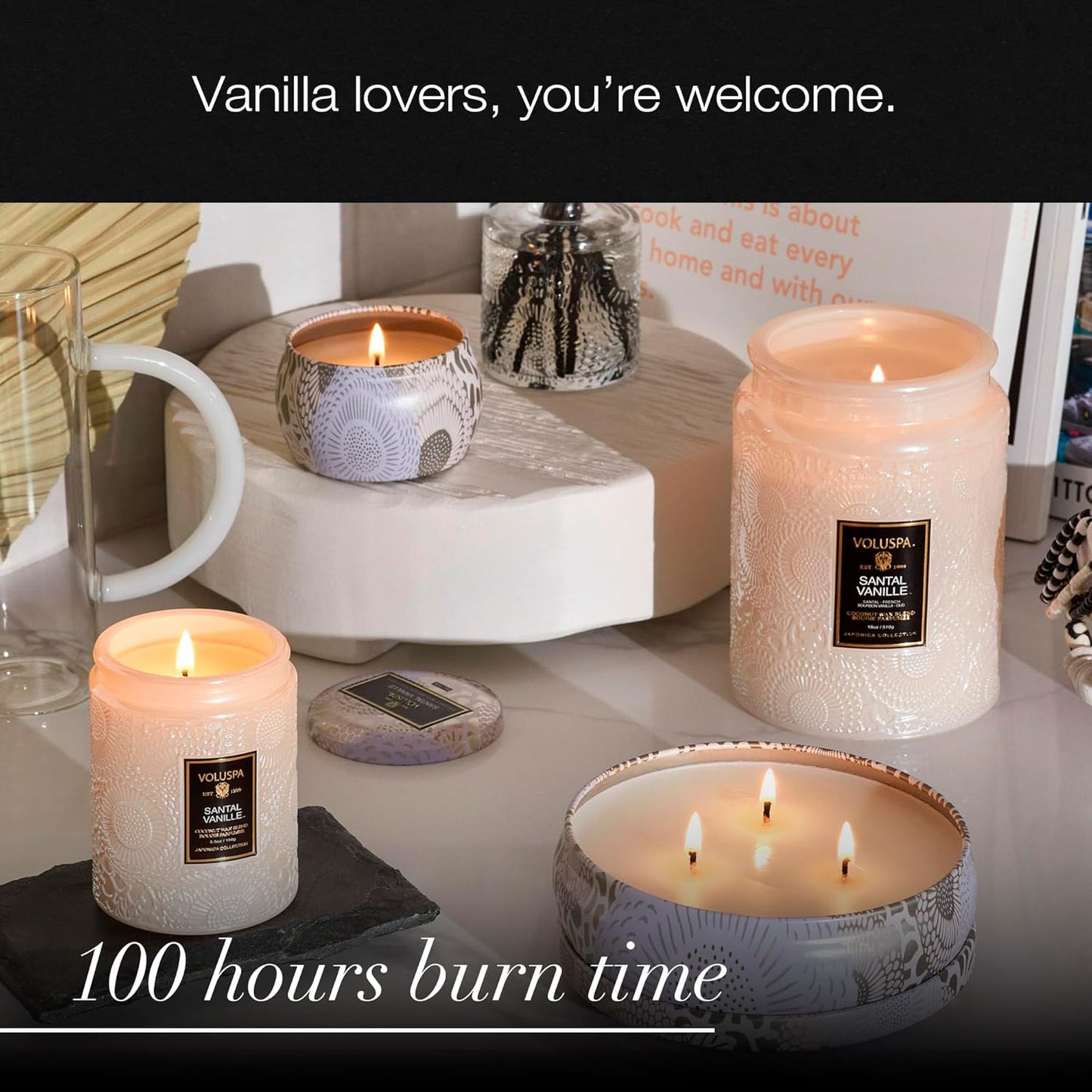 Voluspa Baltic Amber Candle, 18 oz, Coconut Wax Blend, Scented Candles for Home, 100 Hour Burn Time, Candle Jar