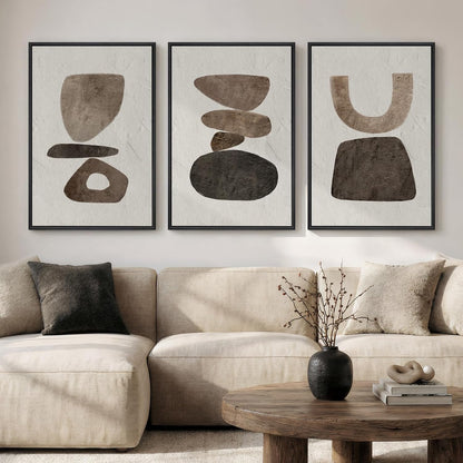 Large Framed Neutral Abstract Wall Art for Living Room, 3 Piece Modern Canvas Prints Paintings Artwork for Walls, Black and Beige Pictures for Living Room Hallway Stair Office Wall Decor 24x36 Inch