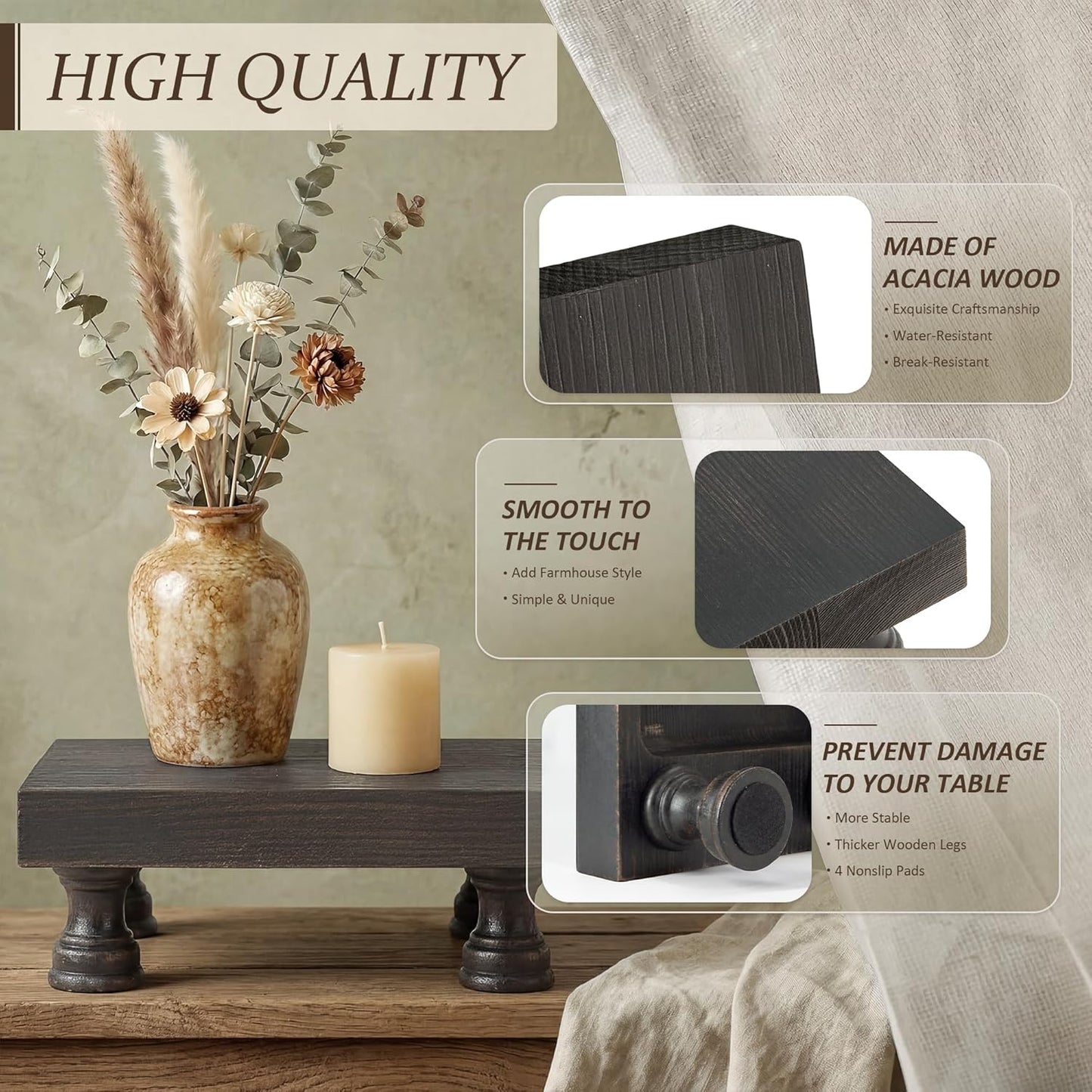 EOSAHR Farmhouse Riser for Room Decor : Decorative Pedestal Stand For Display Your Home Decorations and Uniquely Soap Stand - Rustic Bathroom Counter Tray and Kitchen Decor (Natural Wood)