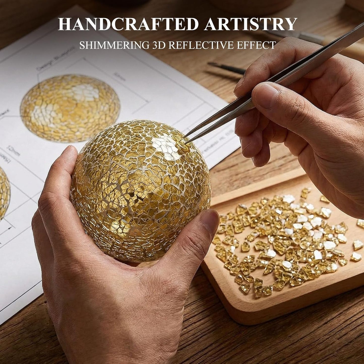 DomeStar 3PCS Decorative Balls, Mosaic Glass Orbs Centerpiece Balls 4inch Gold Orbs for Decorate Bowls Vases Tables Wedding Party