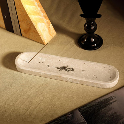 Koville Natural Marble Incense Holder, Incense Holder for Sticks with 9 Holes, Handmade Incense Burner Ash Catcher for Meditation Yoga SPA, Balsam Fir/Palo Santo/Sage/Cone (Green)
