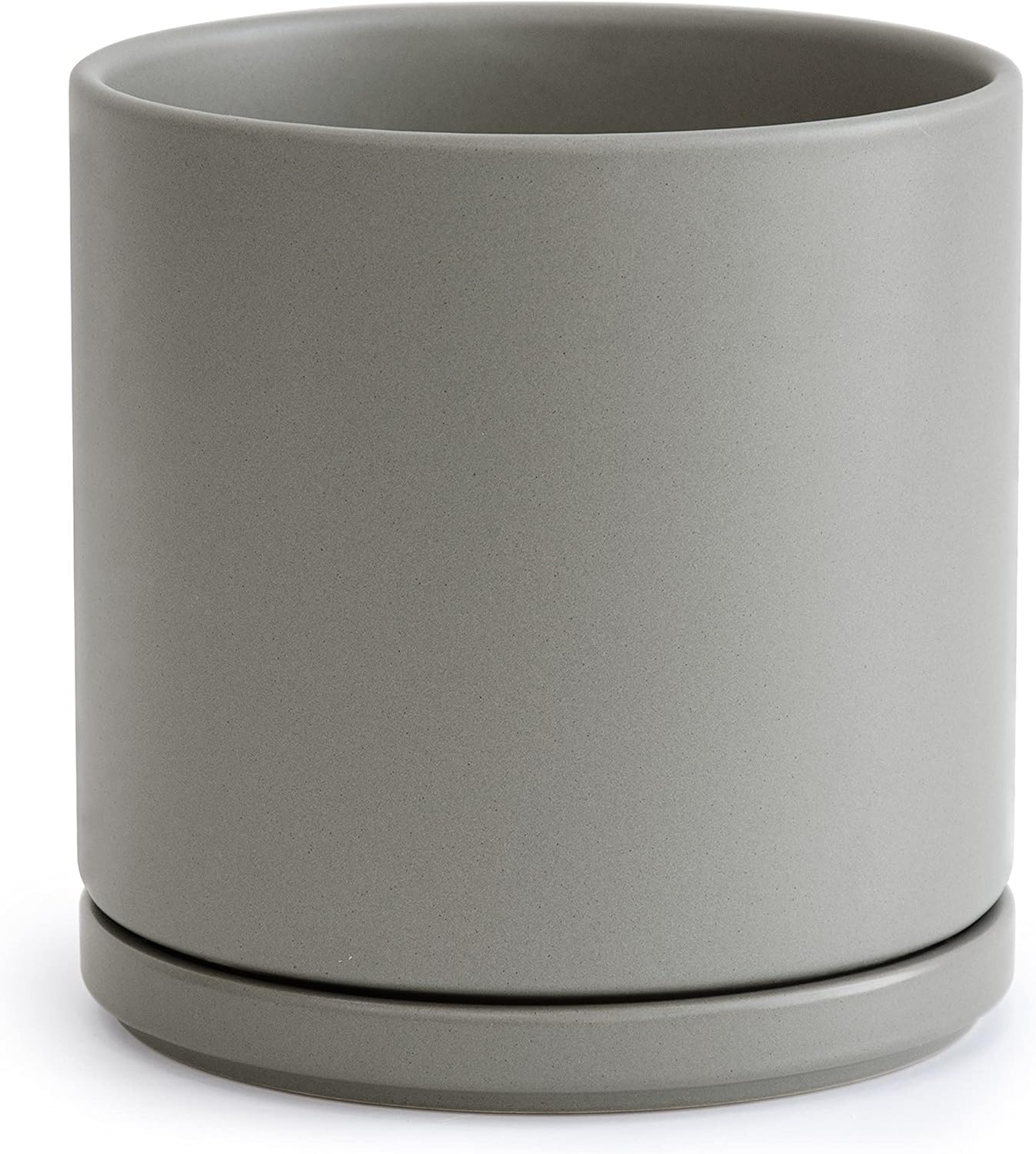D'vine Dev 6.5 Inch Ceramic Planter Pot with Drainage Hole and Saucer, Indoor Cylinder Round Planter Pot, Olive, 94-O-C-J