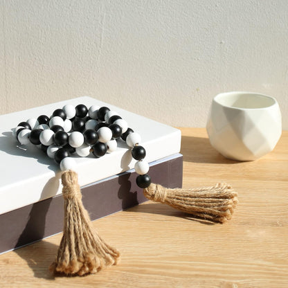 Meplait Wood Bead Garland, 39in Farmhouse Beads with Tassels for Tiered Tray Decor