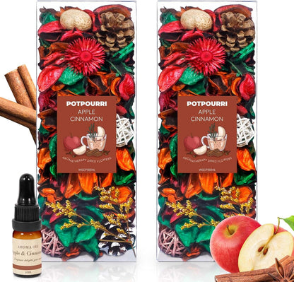 STRN Potpourri Bowl Filler with Essential Oil – Cinnamon & Apple Scented Dried Flower Bags, Bowl Vase Filler, Decorative Potpourri for Vase or Bathroom – Long-Lasting Fresh Aroma Gift for Home Decor