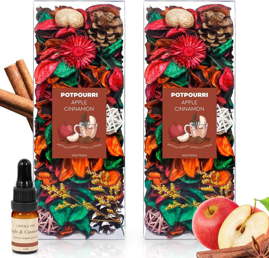STRN Potpourri Bowl Filler with Essential Oil – Cinnamon & Apple Scented Dried Flower Bags, Bowl Vase Filler, Decorative Potpourri for Vase or Bathroom – Long-Lasting Fresh Aroma Gift for Home Decor