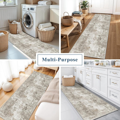 2x3 Washable Non-Slip Area Rug - Soft Low Pile Throw Rug for Kitchen Entryway Bedroom - Modern Indoor Door Mat with Rubber Backing (Beige Grey) - Colors A