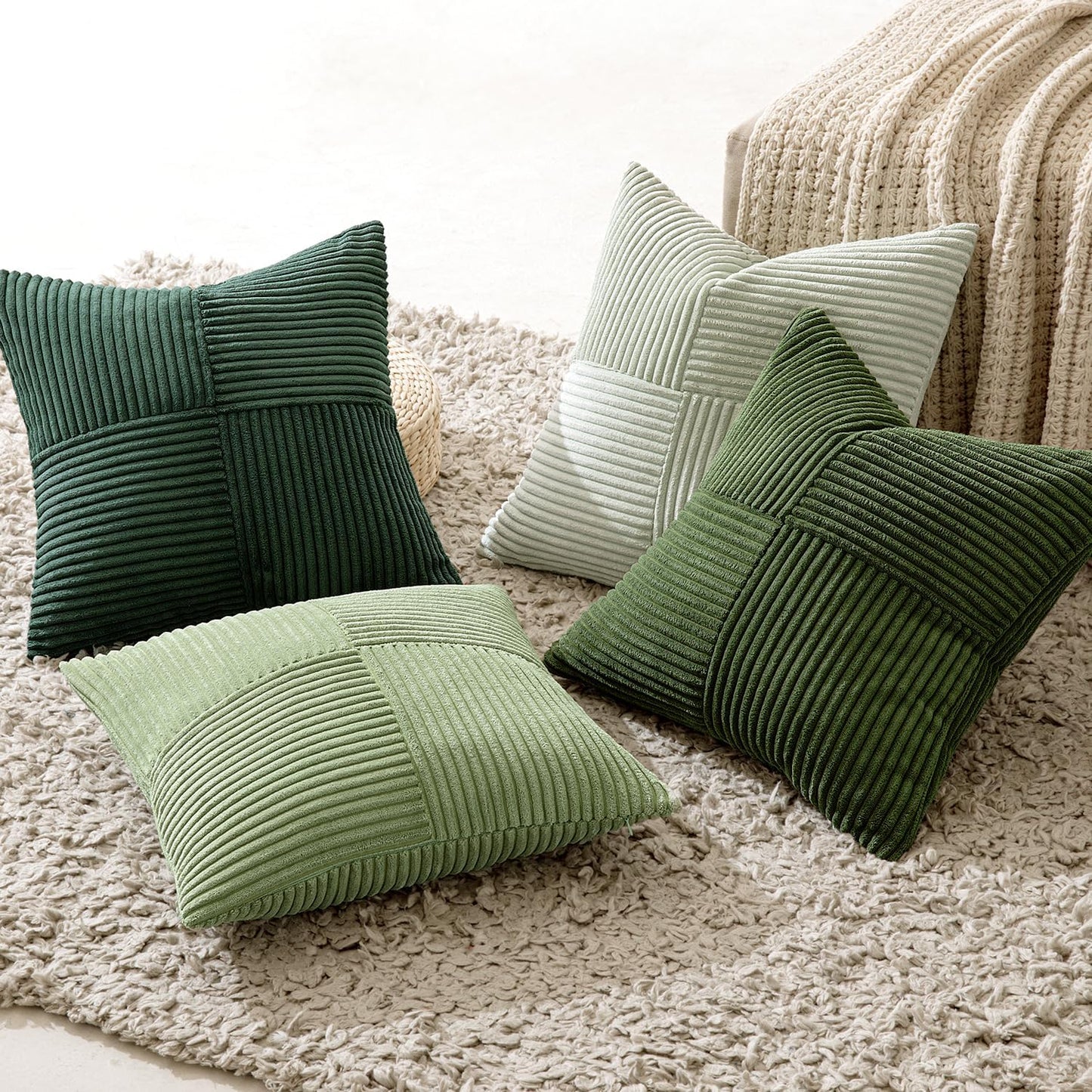 MIULEE Teal Orange Decorative Throw Pillow Covers 18x18 Inch Set of 4 Boho Corduroy Striped Cushion Cases Modern Farmhouse Patchwork Pillow Cases for Couch Sofa Bedroom Home Decor