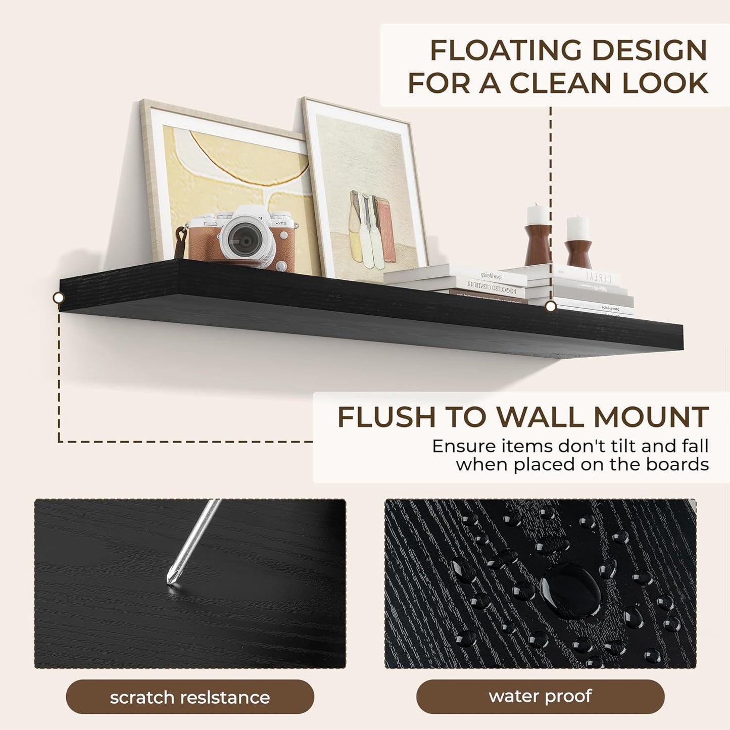 RICHFOCUS 72Inch Floating Shelves for Wall 2 Pack Shelves for Bedroom|Kitchen|Bathroom Wall Mounted Rustic Wood Floating Shelf with Invisible Brackets for Books|Storage|Decor, Rustic Brown