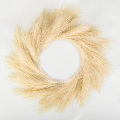 Perfnique Pampas Grass Wreath, 25'' Faux Pampas Wreath for Front Door, Artificial Pampas Wreath for All Seasons, Boho Wall Decor, Farmhouse Pampas Grass Garland, DIY Wreath Arrangement (Ivory&Taupe)