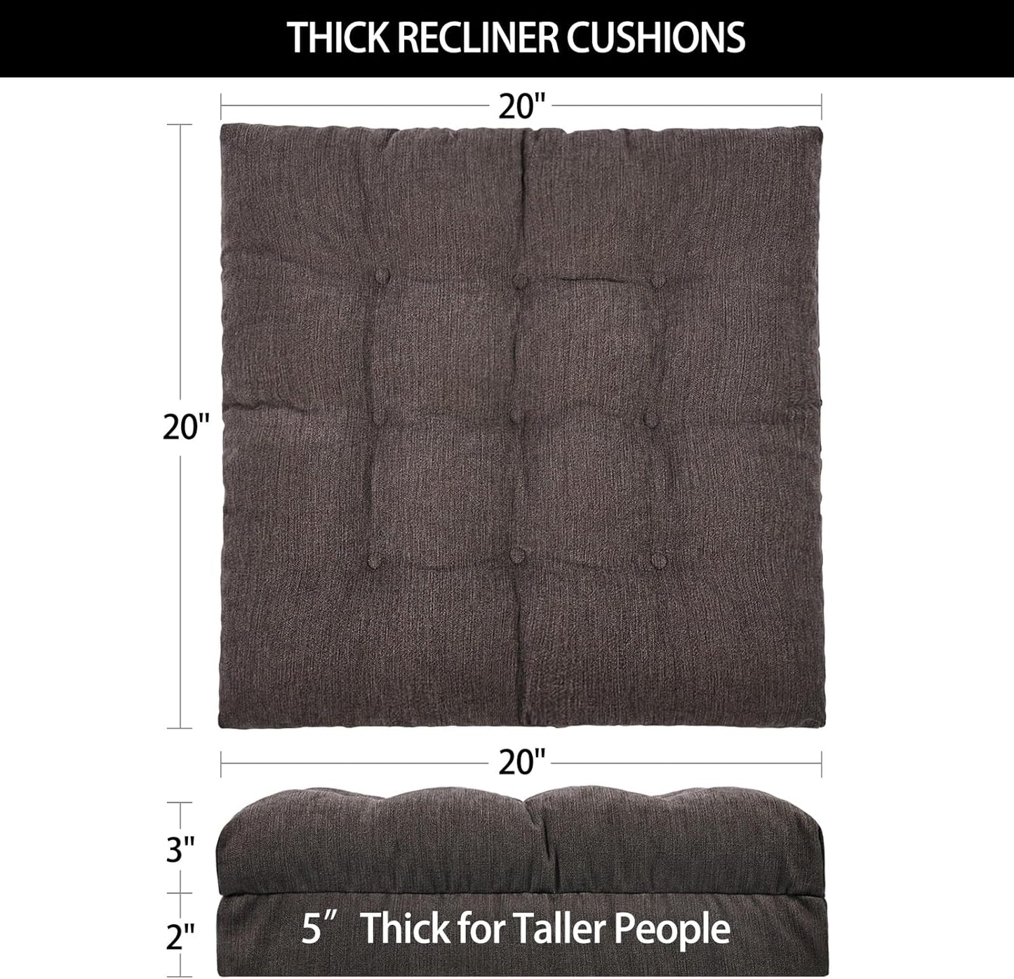 Recliner Cushions for Elderly, 20x20x5 Inch Thick Chair Cushion Patent Design Soft Tufted Dual Layer Booster Seat Cushions for Seniors Recliner Risers Taupe 1P