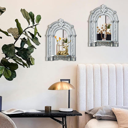 Three-Dimensional Relief Candle Sconces Set 2 Rustic Wall Mount Candle Holders Wood Hanging Wall Decor Mirrored Wall Art Hand Carved Home Decoration Gold