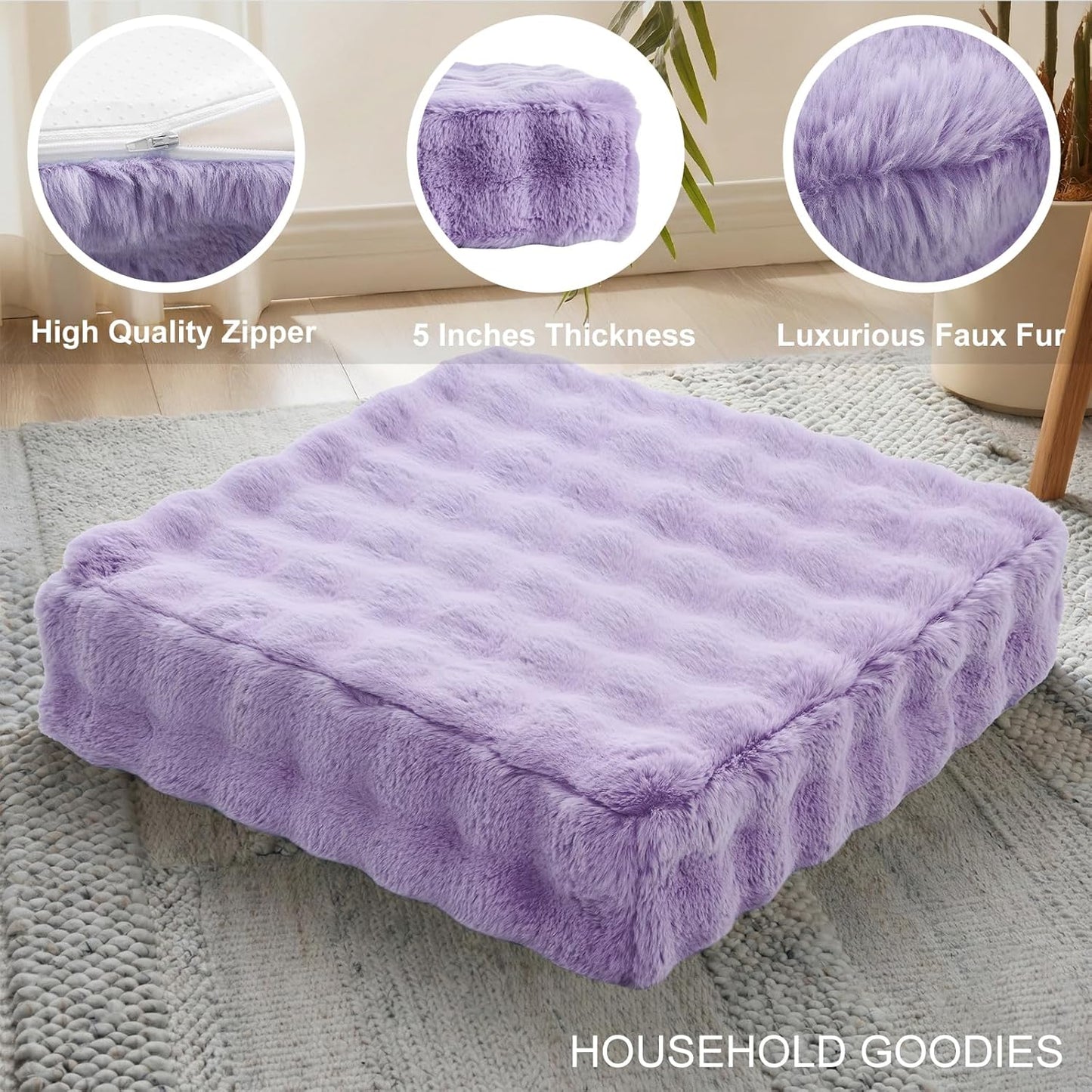 JKMAX 2 Pcs High Density Foam Floor Pillow - Upgraded Large Pillows Seating for Adults - Outdoor Floor Cushion with Soft Tufted Cover - Yoga Pillows for Sitting On Floor - 22 Inch Light Gray