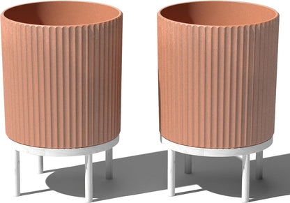 Veradek Demi Series Round Planter w/ Stand for Porch/Patio | Durable Plastic-Concrete & Wooden Stand | Modern Décor for Tall Plants, Flowers
