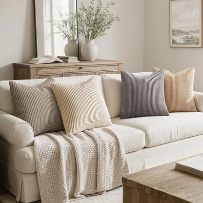 MIULEE Boho Farmhouse Sage Green Throw Pillow Covers 18x18 Inch Set of 4 Mordern Nordic Cushion Covers Soft Corduroy Spring Home Decor for Couch Bed Sofa Living Room Forest Green