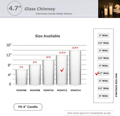 WGVI Hurricane Candle Holder Sleeve, Wide 4", Height 8", Clear Glass Cylinder Candleholder, Chimney Tube, Open Ended Candle Shade, 1 Piece - Colors B