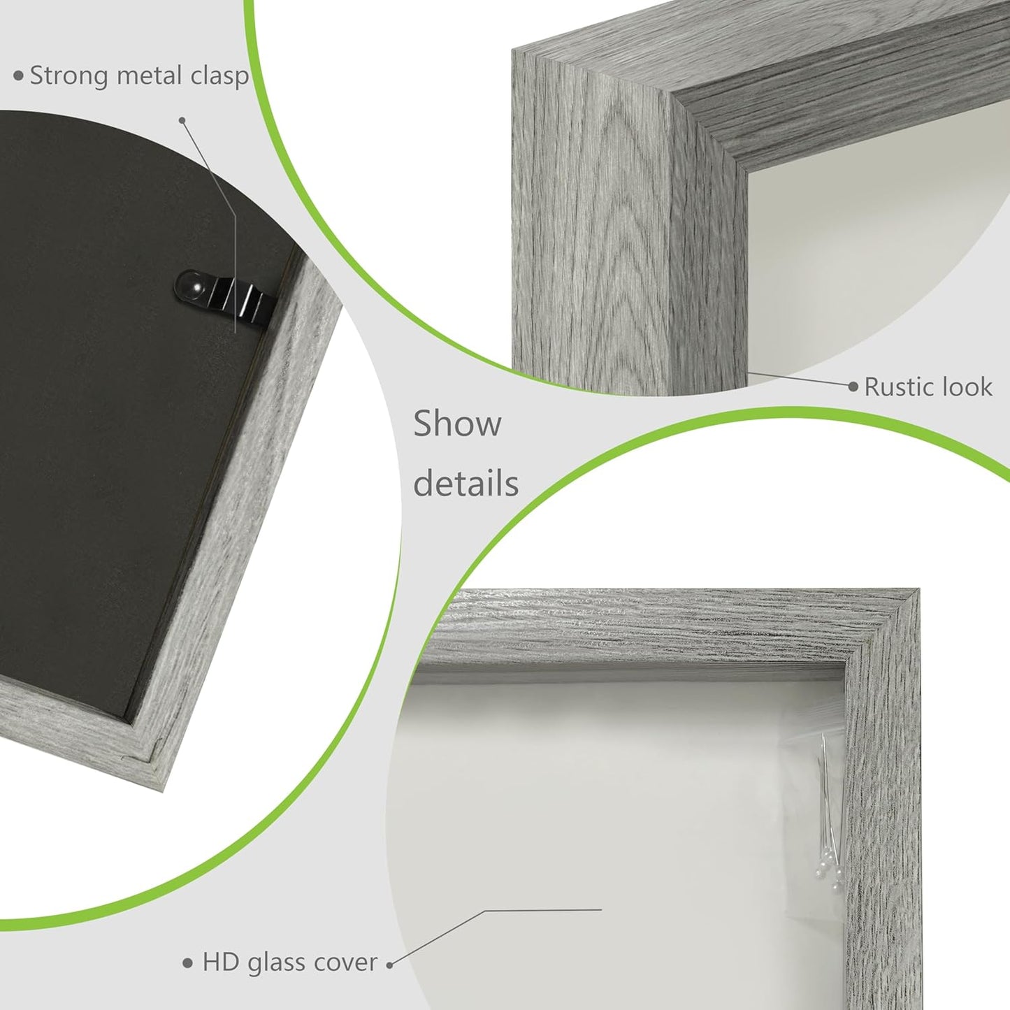 FrameWorks 11” x 14” Dark Oak Wooden Shadow Box Frame – Display Case with Soft Felt Back, Memory Box with Tempered Glass, Display Box with Elegant White Ball Push Pins, Wooden Flower Box