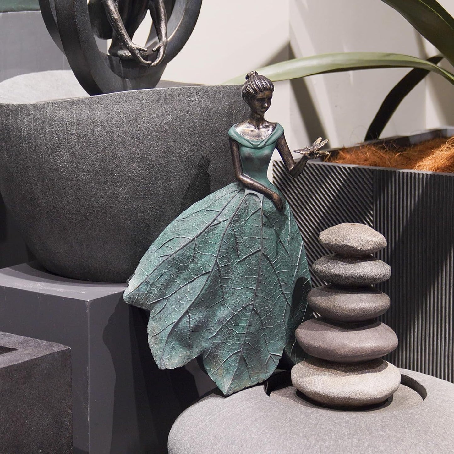 Guichifun Fairy Statue Collection Home Decoration - Leaf Angel Girls Resin Modern Table Decor for Living Room Office Sculpture Decor for Women Indoor Rustic Figurines Gift 5 x 3 x 7.5 Inch