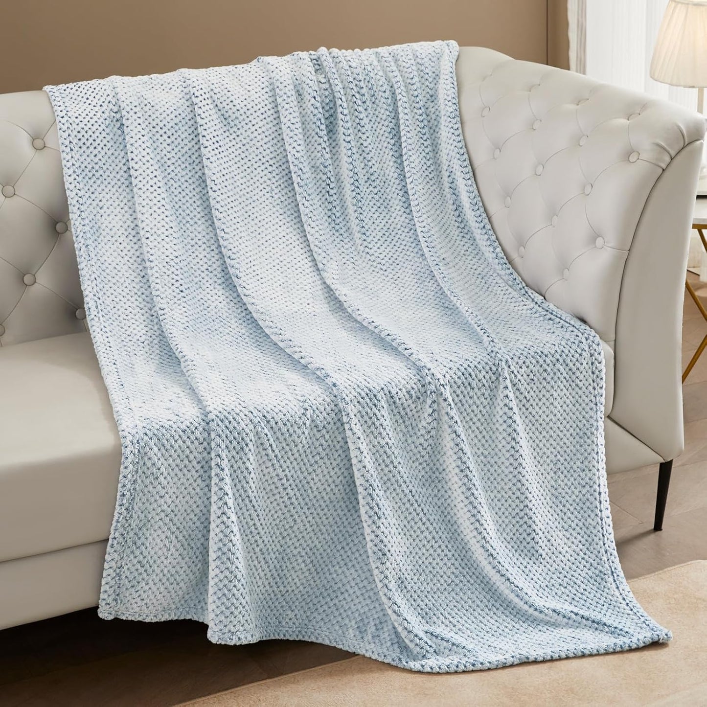 Exclusivo Mezcla Fleece Throw Blanket Extra Large, Super Soft and Warm Blankets for Couch, Sofa and Bed Waffle Textured, Cozy, Fuzzy and Lightweight (Slate Blue, 50x70 Inches)