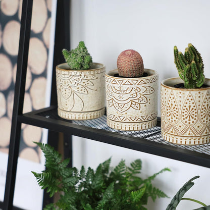 Gepege 6 Inch Beaded Ceramic Planter Set of 2 with Drainage Hole and Saucer for Plants, Indoor-Outdoor Large Round Succulent Orchid Flower Pot (Smoked Gray, Inner-pots not Larger Than 5 Inch)