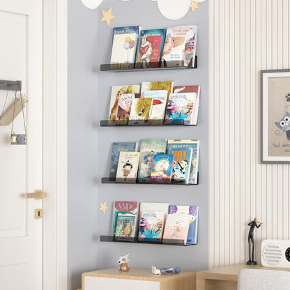 upsimples Acrylic Shelves for Bathroom Storage, 15" Floating Shelves Wall Organizer for Perfume, Make up, Skincare, Kids Bookshelf for Bedroom, Nursery, Living Room Decor, Clear, 4 Pack
