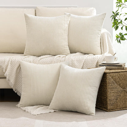 MIULEE Boho Farmhouse Sage Green Throw Pillow Covers 18x18 Inch Set of 4 Mordern Nordic Cushion Covers Soft Corduroy Spring Home Decor for Couch Bed Sofa Living Room Forest Green