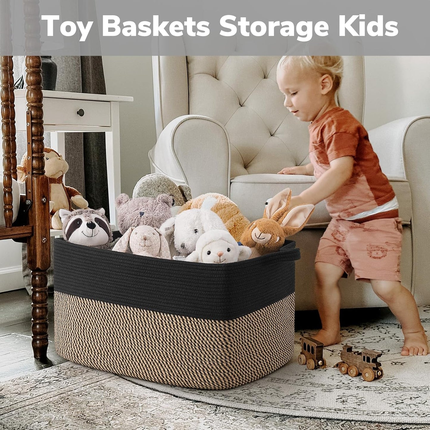 Goodpick Cube Storage Bins - Towel, Book, Cloth, Shoes, Closet Shelf Woven Baskets for Office, Baby Laundry, Toys, 13''x10''x9''