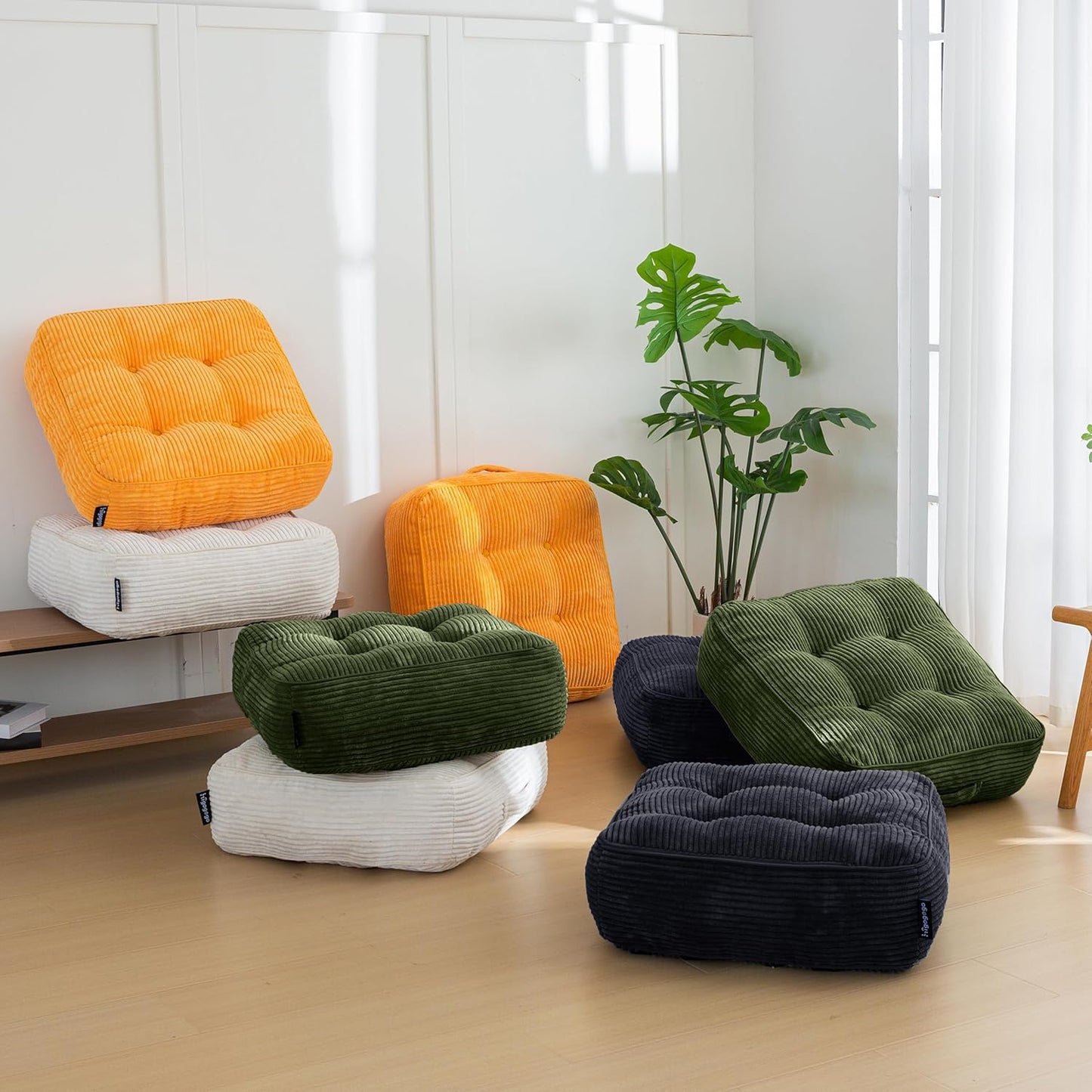 HIGOGOGO 6" Extra Thick Floor Pillow Cushion for Adults, Meditation Cushion Pillow, Large Square Floor Sitting, Tufted Corduroy Cover, for Tatami Living Room or Yoga, 22x22 Inch, 2Pack, Dark Grey
