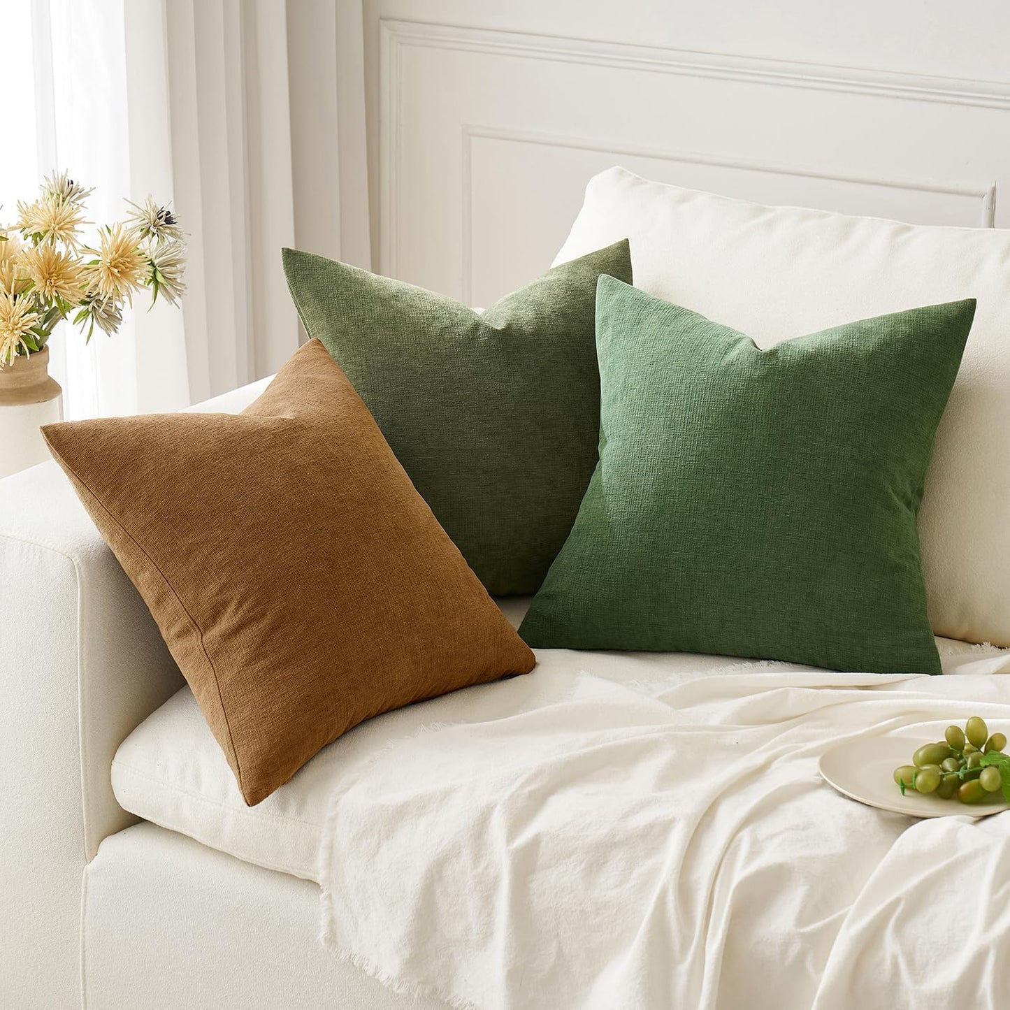 MIULEE Olive Green Couch Pillow Covers 18x18 Inch, Set of 2 Soft Chenille Decorative Square Throw Pillow Covers Farmhouse for Sofa Living Room Bed