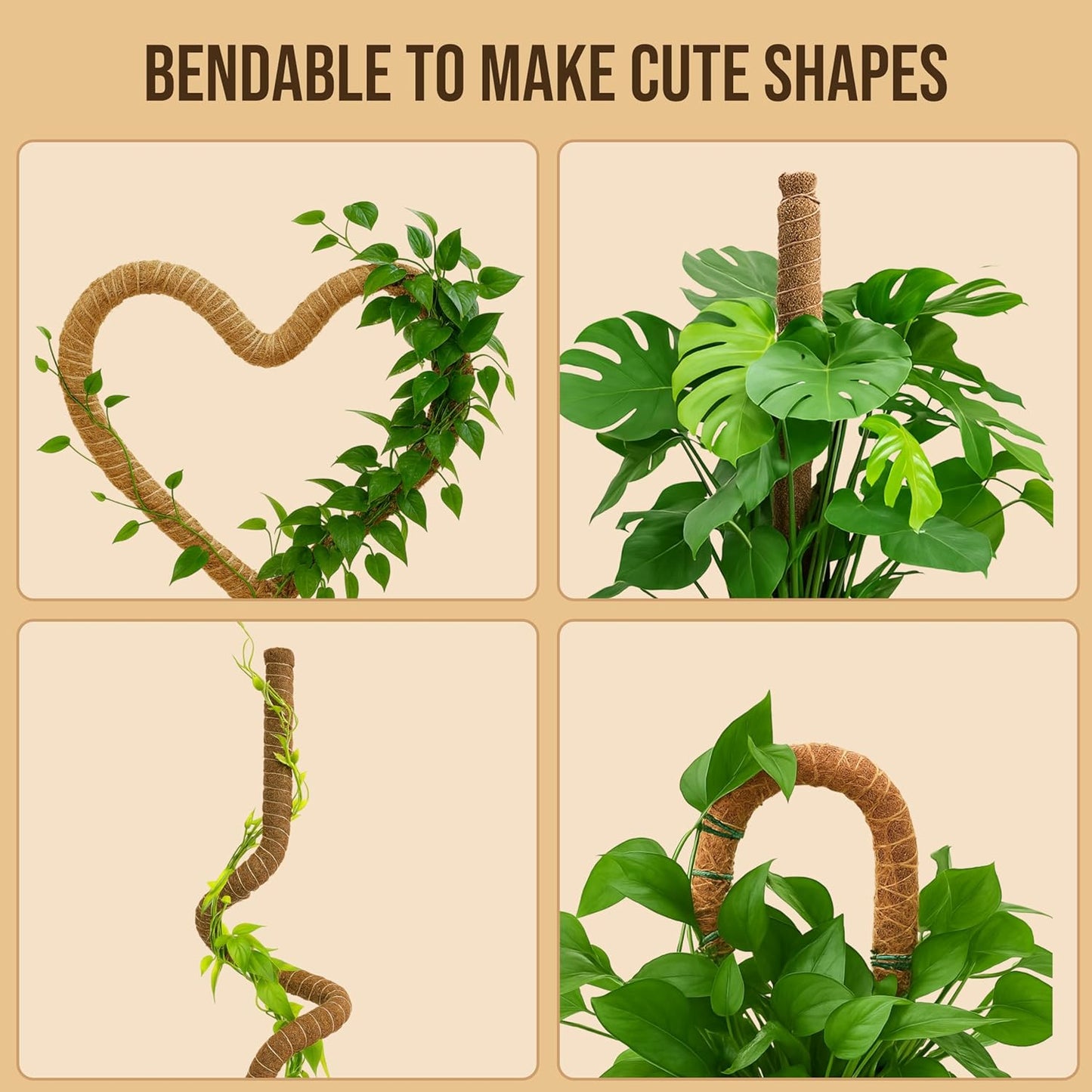 Craft911 Moss Pole Monstera Plant Support – 2 Pack 28” Bendable Moss Pole Monstera Plant Support, Plant Stakes for Indoor Plants, Tall Plant Sticks Support for Climbing Plants