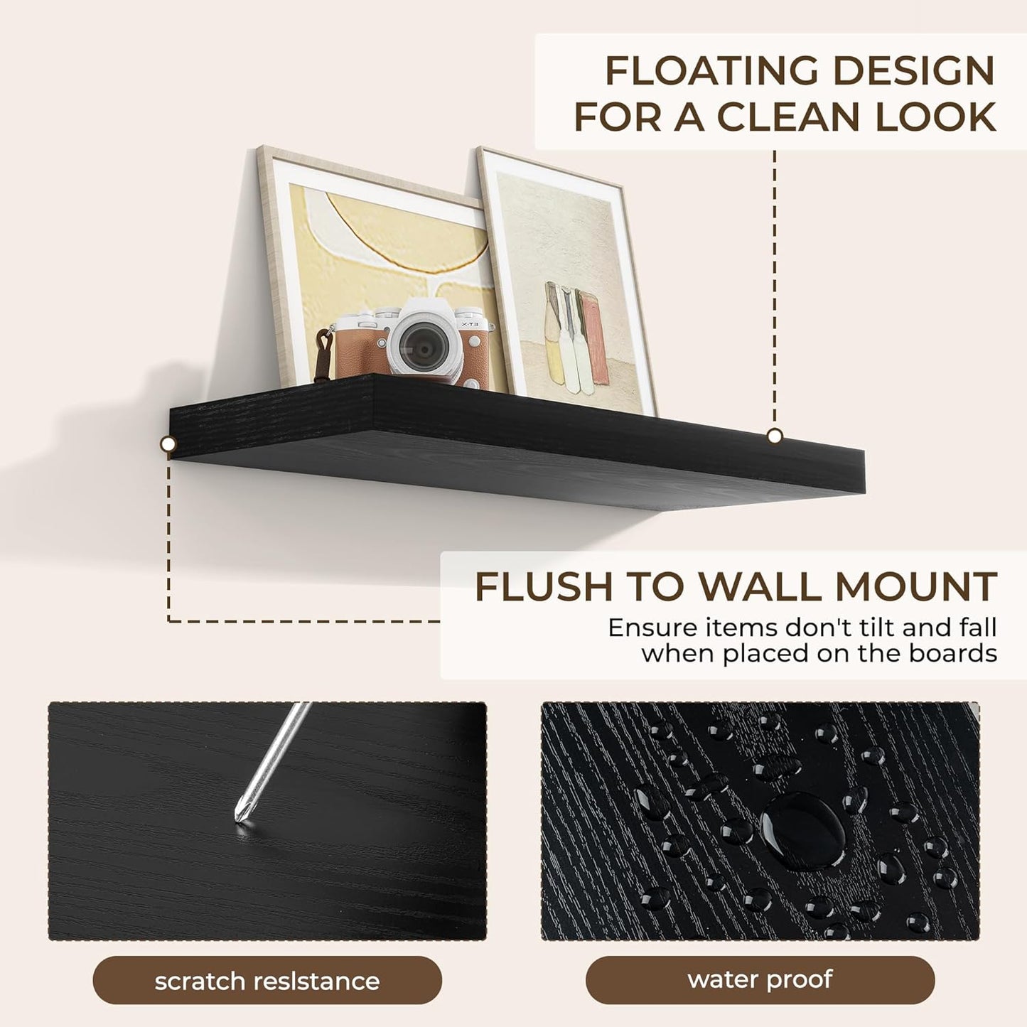 RICHFOCUS 72Inch Floating Shelves for Wall 2 Pack Shelves for Bedroom|Kitchen|Bathroom Wall Mounted Rustic Wood Floating Shelf with Invisible Brackets for Books|Storage|Decor, Rustic Brown