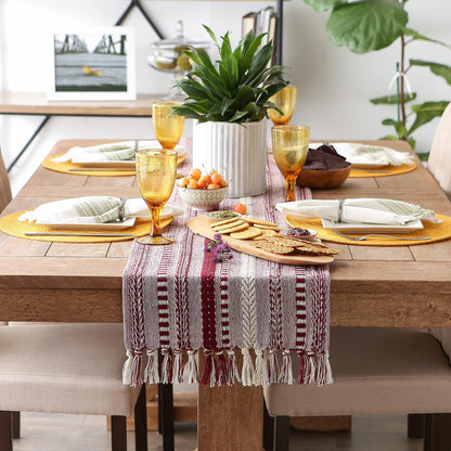 DII Farmhouse Braided Stripe Table Runner Collection, 15x72 (15x77, Fringe Included), Black