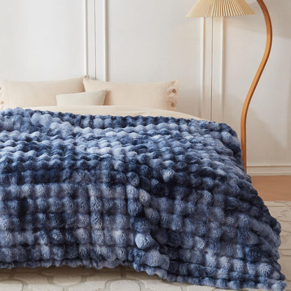 COOVA Faux Fur Throw Blanket for Couch, Cozy Soft and Fuzzy Plush Rabbit Fur Bubble Blanket for Sofa Bedroom Living Room, 50x60 Inches Tie Dye Brown