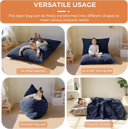 MAXYOYO 3 in 1 Kids Bean Bag Chair Couch, Convertible Chair Folds from Bean Bag to Lounger, Child Floor Sofa for Gaming, Reading, Floor Mattress with High-Density Foam Filling