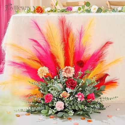 50pcs Pampas Grass 17in for Living Room Decor, Blush Pink Pampas Grass Decor, Fluffy Pink Flowers for Home Birthday Bathroom Baby Shower Wall Bow Decor(Blush & Cream & Pink)