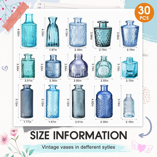 Yaomiao 30 Pcs Vases Bulk Colored Flower Glass Bud Vases Valentine Vintage Colored Glass Bottles Colorful Rustic Embossed for Home Wedding Table Decorations Gifts(Orange Yellow Series)