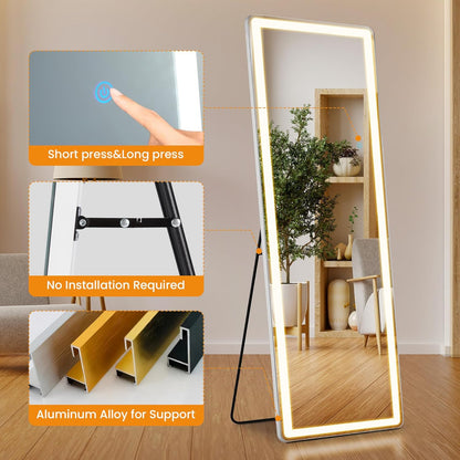 Mirror Full Length, Upgraded 16"x59" Body Wall Mirrors with Shatter-Proof Glass, Floor Standing, Hanging or Leaning, Tall Mirror with Stand Aluminum Alloy Frame for Bedroom Cloakroom
