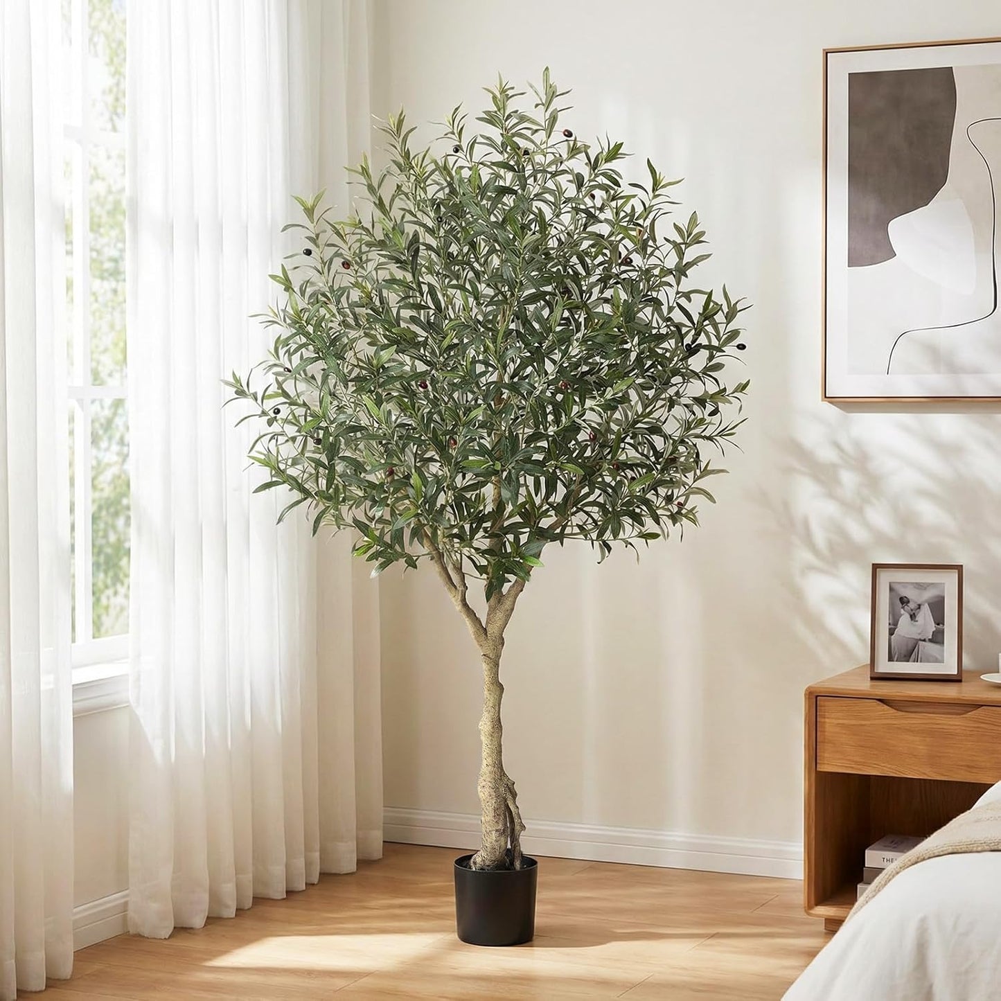 Verinatural Olive Tree Artificial Indoor, 8FT Tall Faux Olive Tree with 18in White Planter, Artificial Plants with Natural Wood Trunk and Lifelike Fruits for Home Office Decor,VN205
