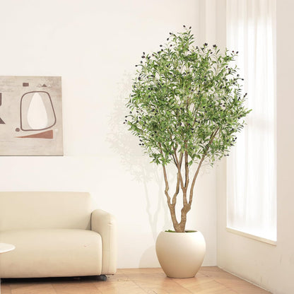 LYERSE Faux Olive Tree 7ft - Artificial Olive Tree Indoor with Large Branches and Realistic Fruits - Fake Olive Tree with Sturdy Base for Modern Home Office House Decor