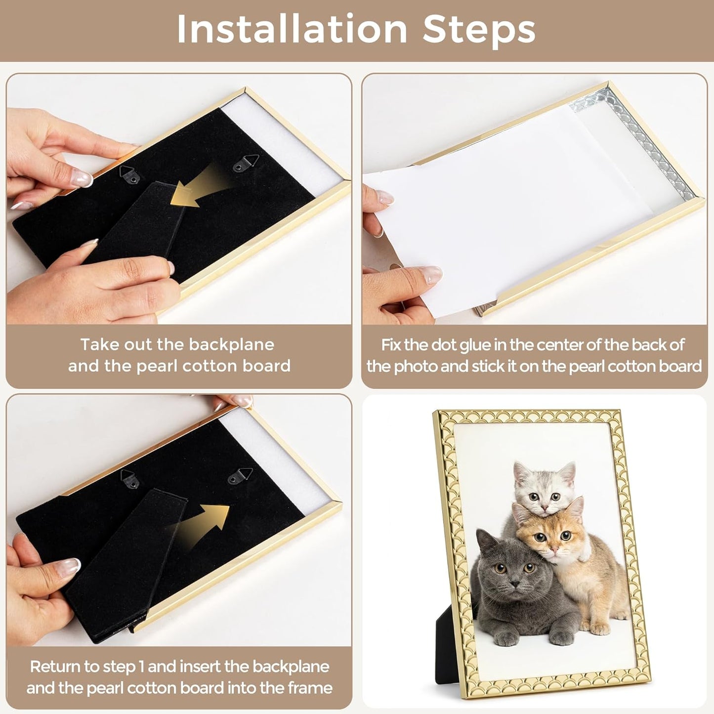 RICHFOCUS Gold 5x7 Floating Picture Frame for Photo 4x6 3.5x5 | 5 x 7 Metal Picture Frames with Double Glass for Tabletop|Modern Photo Frames Wedding|Home Decor