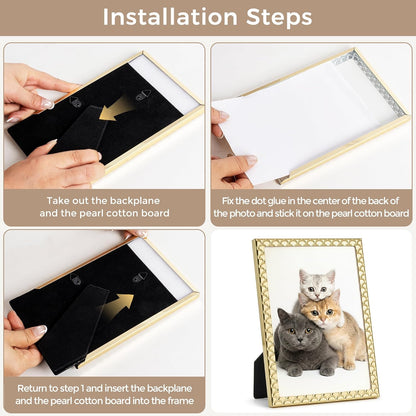 RICHFOCUS Gold 5x7 Floating Picture Frame for Photo 4x6 3.5x5 | 5 x 7 Metal Picture Frames with Double Glass for Tabletop|Modern Photo Frames Wedding|Home Decor
