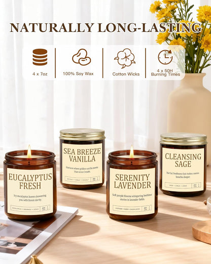 4 Pack Scented Candles Gifts for Women: 28oz Natural Soy Candles for Home Scented, Up to 200H Burning, Aromatherapy Candle Set, Jar Candle Gift Set for Spa Bath Meditation Birthday Valentine's Gifts