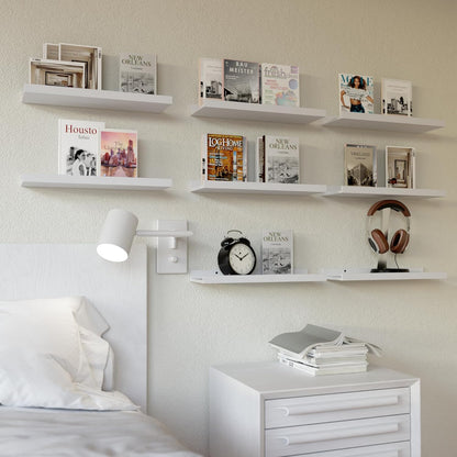 RICHER HOUSE 5 Set Floating Wall Mounted Shelves, Black Shelves for Wall Decor, Modern Picture Ledge Shelf with Lip for Storage, Nursery, Bedroom, Living Room, Bathroom - Black