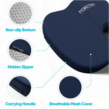 FORTEM Seat Cushion, Office Chair Cushion, Memory Foam Car Seat Cushions, Sciatica Coccyx Tailbone Pain Relief, Chair Cushions for Back Support, Sitting Pad for Gaming, Washable Cover, Non Slip