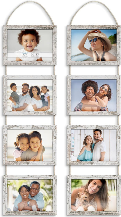 Icona Bay - 4x6 Wall Hanging Picture Frames Collage with 8 Openings - Distressed White, 2 Pack - Casual Style Engineered Wood Frames - Wall Mount Only - Bliss Collection