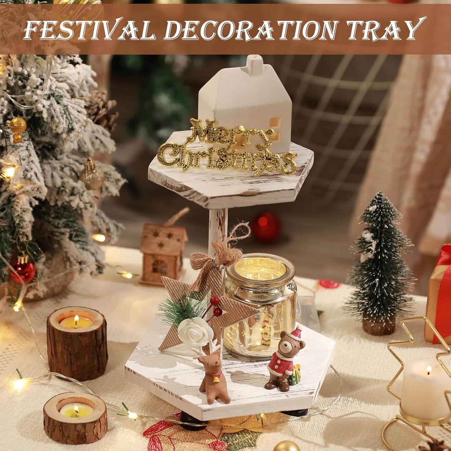 Tikea Farmhouse Wood Display Riser, 10 in. Farmhouse Pedestal Stand for Kitchen Bathroom Counter Decor, Round Display Tray for Soap Dispenser and Plant (Brown)