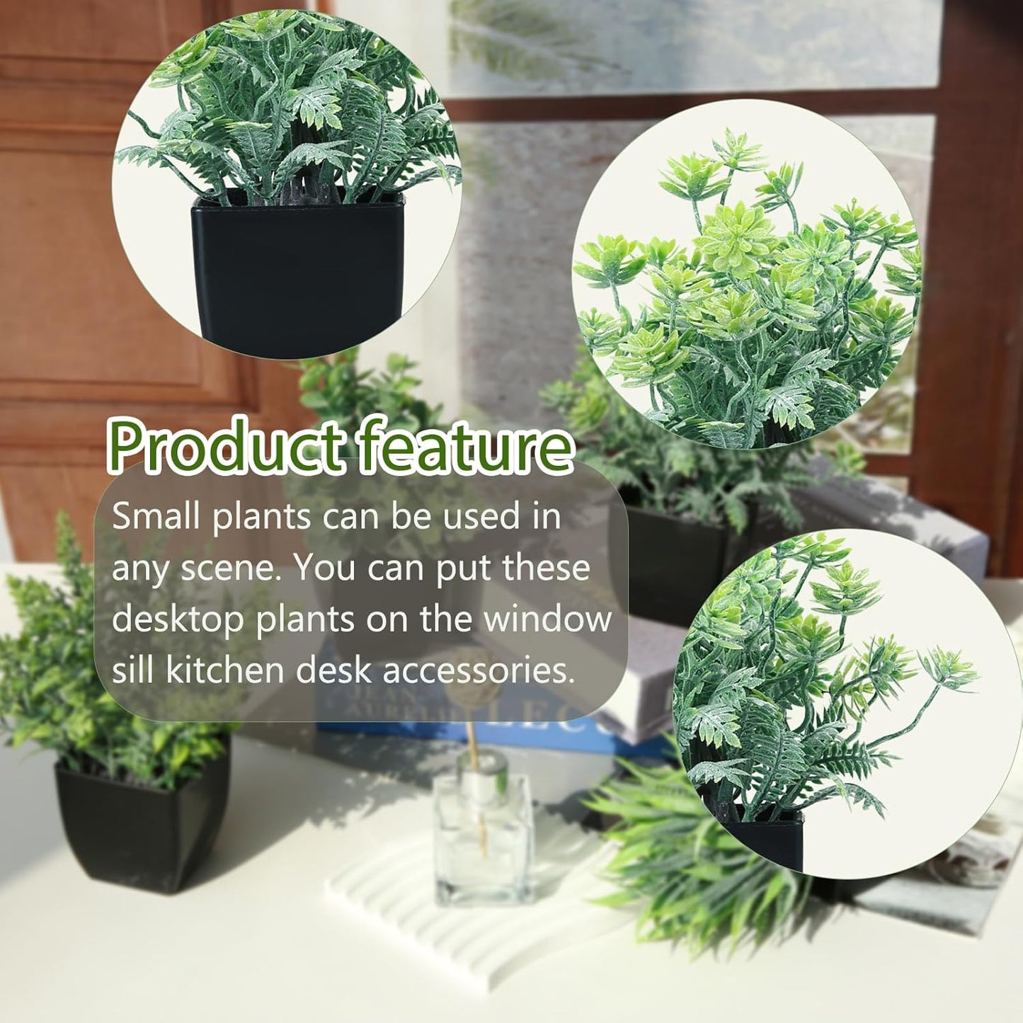 GREENTIME 4 Pack Fake Plants in Black Pot Mini Artificial Eucalyptus Potted Plant Small Faux Grass Greenery Potted for Indoor Home Office Farmhouse Bathroom Table Decoration