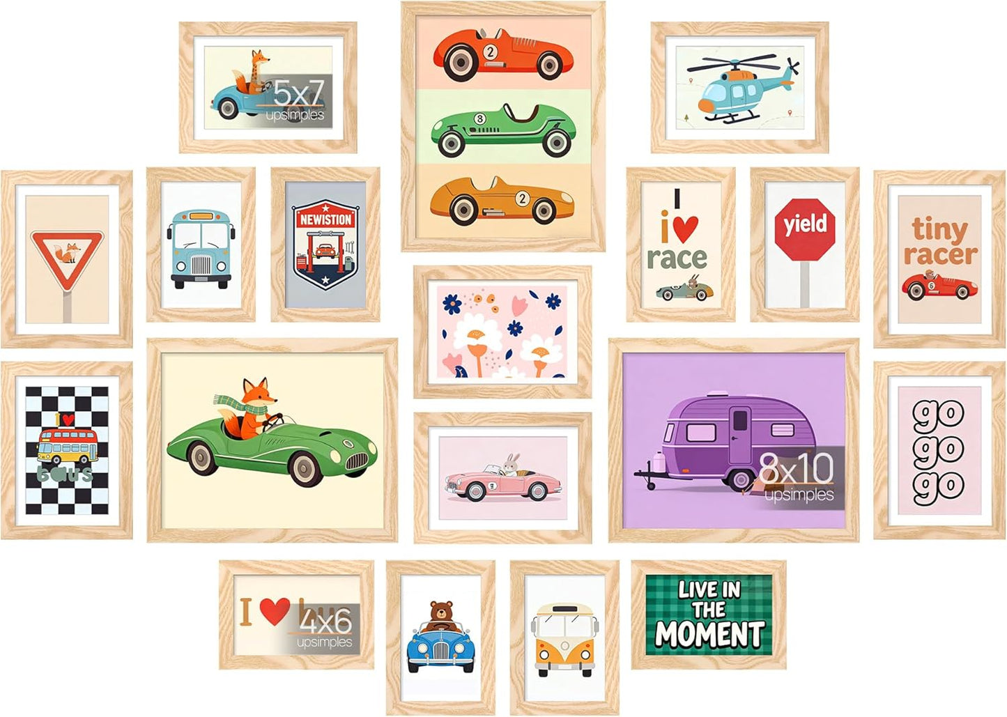 upsimples 19 Pack Picture Frames Collage Wall Decor for Mounting or Tabletop Display, Photo Gallery Frame Set for Family, Multi Sizes Including 8x10, 5x7, 4x6, Brown